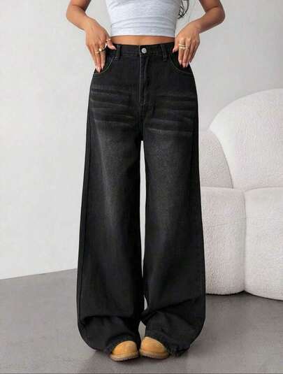 Calça jeans wide leg  Grafite