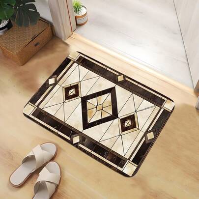 1 件北欧几何图案门垫 - 柔软法兰绒双面可水洗长方形涤纶地垫，棕白几何瓷砖设计，适合室内/室外使用，非常适合客厅、卧室、厨房、办公室、露营装饰 | 现代法兰绒地垫 | 可水洗地毯，节日礼物