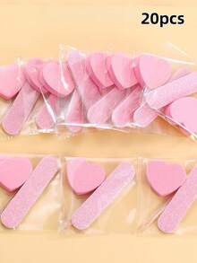 1set/5sets/20sets Pink Manicure Tool Kit: Mini Nail File, Heart-Shaped Sponge Buffer, Crystal Stick, Perfect For Polishing Jewelry And DIY Nail Art - Pink - View 9