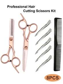 Bộ 1/2/3/8 kéo cắt tóc bằng thép không gỉ, kéo cắt tóc chuyên nghiệp để tỉa tóc, phù hợp với nhiều loại tóc khác nhau bao gồm tóc xoăn, tóc thẳng và tóc thô. - Nhiều màu - Xem 3