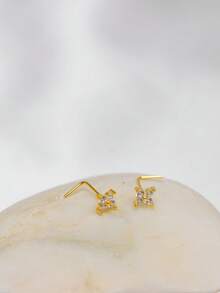 1pc 24G Nose Studs Ring 925 Sterling Silver Piercing Nez Jewelry Flower Shape For Women - Gold - View 7