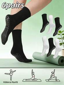 6双装女士瑜伽中筒袜，防滑袜，适用于女士瑜伽和芭蕾舞，瑜伽防滑袜，粘性袜，健身医院袜 - 彩色 - 查看 1