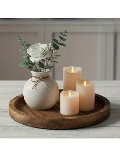 1 Set Rustic Home Decor: Dried Flower Vase + Scented Candle + Mini Potted Plant, Farmhouse Style Living Room Bedroom Coffee Table Decorations: White Vase With Dried Flowers, Fragrant Candle, Faux Greenery On Wooden Tray, Suitable For Nordic Style Home Decor And Gifts