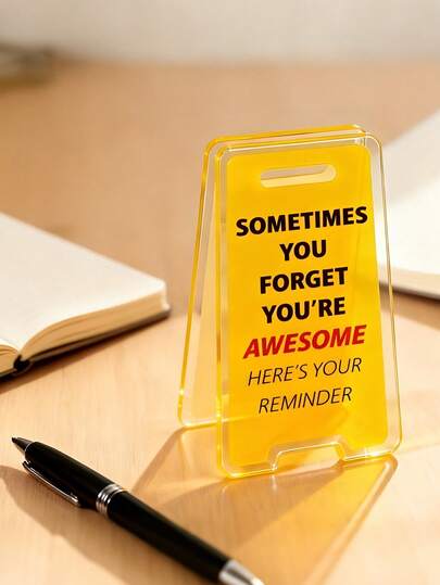 2 件套励志办公桌牌匾 - “有时候你很棒，这是你的提醒” - 亚克力材质，黄色背景，激励职场装饰 - 适用于桌面或家居 - 无需电源，办公桌装饰