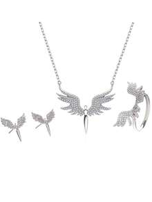 4pcs Angel Wings Titanium Steel Necklace Pendant With Rhinestones, Creative Wings Necklace Set, Gift For Girlfriend/Wife - Silver - View 5