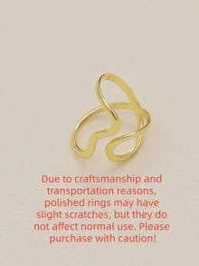 1pc Fashionable Asymmetrical Wavy Curve Adjustable Open Ring For Women Jewelry, Daily/Party Wear - Yellow Gold - View 5