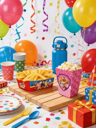 Paw Patrol 12个/24个装可折叠一次性纸质爆米花盒、薯条盒、主题爆米花盒、包装桶、爆米花盒、零食盒、包装盒、可折叠盒、薯条盒，适用于节日派对、返校季、毕业典礼、日间派对、圣诞装饰、家居装饰