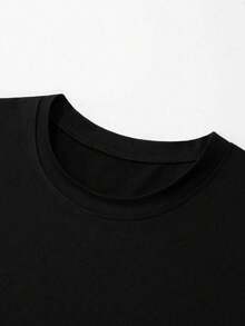 Young Boy Summer Casual Letter Print Round Neck Short Sleeve T-Shirt - Black - View 7
