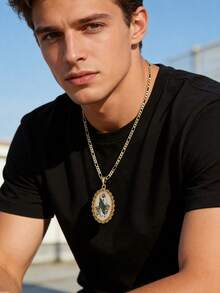 1pc 14k Gold Laminated Hollow Charm | Enamel Painting And Gold Tone Finish Pendant Necklace Suitable Men Daily Wear, Easter, Graduation, Father's Day, Birthday - Gold - View 3