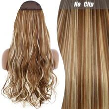 Clip-In Natural Hair Extension, Long Straight Synthetic Hairpiece, Blonde, Black, Mixed Color, Fake Hairpiece For Women HKQE - Camel - View 12