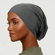 YPGVUO 1PC Solid Color Hijab Undercap, Soft Stretch Elastic Inner Cap, Wrinkle Back Design Headscarf Base Cap For Daily Wear & Ramadan(Runs Large) - A - View 11
