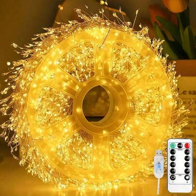 Dây đèn LED ánh sáng ấm 100/200/300/600 bóng, chạy bằng pin, thích hợp cho các bữa tiệc trong nhà và trang trí cây thông Noel (không bao gồm pin).