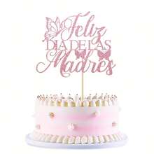 1 pieza Decoración para pastel Bandera para pastel Insertar Día de la Madre Oro Rosa - A - Ver 4