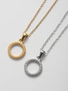 1pc Geometric Necklace Stainless Steel Gold Necklace For Women Versatile Hollow Circular Pendant Necklace Elegance Collarbone Necklace - Necklace - View 3