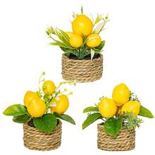 1/3pcs Artificial Lemon Plants, Woven With Seagrass Ropes, Includes Planter, Made Of PE Material, 3 Styles Available. Versatile Use: - Desktop Decor - School Dorm & Office Decor - Multicolor - View 13