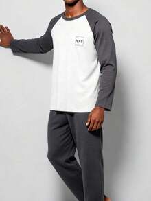 Snug League 2pcs/Set Men's Long Sleeve Top And Pants Pajamas, Moisture-Wicking, Suitable For Spring & Autumn - Grey - View 2