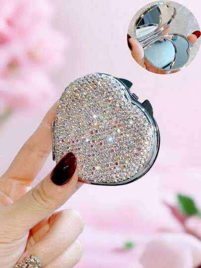 1pc Creative High Definition Makeup Mirror, High-Value Sparkling Artificial Diamond Double-Sided Folding Mirror, Vanity Mirror For Home Use, Portable Pocket Mirror, Gift