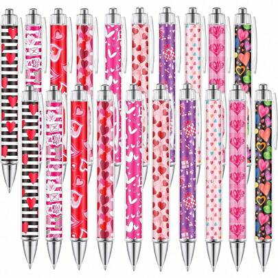 6/12/20pcs Pink/Red Heart Pattern Ballpoint Pens, 1.00mm Black Ink, Smooth Writing, Suitable For Women, Lovely Office Supplies, Party Favors (Random Color)