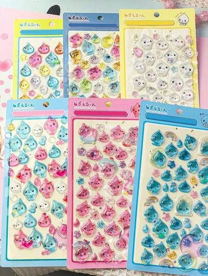 High Quality 3D Cute Stickers, Interesting Shiny Embossed Decor, Stereoscopic Fun Japanese Anime Stickers, Crystal Stickers, With Solid Texture, Exquisite Stereoscopic Design, Self-Adhesive Waterproof Non-Stick Decorative Stickers, With Tactile Effect And Rich Decorative Atmosphere, Mixed Color Design, Asymmetric Shape, Waterproof Decorative Stickers