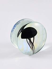 1PC Jellyfish Glass Double Flared Ear Plugs Ear Tunnel Gauge Transparent Glass WIth Black Jellyfish Ear Expander Weight Body Piercing Jewelryng Jewelry - As Shown - View 15