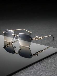 1 Pair Men's Metal Square Rimless Cut-Edge Glasses, Luxury Elegant Classic Business Casual Style, Fashion Eyewear - Multicolor - View 3