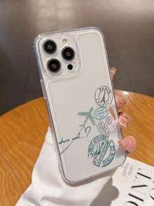 1pc Airplane Slogan & Retro Postmark Print Transparent Shockproof Phone Case, Compatible With IPhone 17/17 Pro/17 Pro Max, 16/16 Pro/16 Pro Max, 15/15 Pro/15 Pro Max, 14/14 Pro/14 Pro Max, 13/13 Pro/13 Pro Max, 12/12 Pro/12 Pro Max, 11/11 Pro/11 Pro Max - Multicolor - View 2