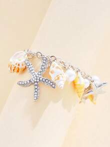 1pc Fashionable Niche Ocean Style Faux Pearl Starfish Pendant Anklet, Suitable For Summer Beach, Party, Date, Daily Wear Jewelry Gift - Multicolor - View 2