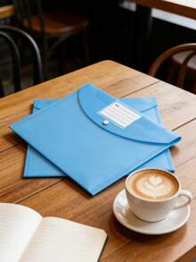 1pc A4 Rounded Cover Name Card File Folder, Waterproof Blue Plastic Document Organizer Bag, PP Snap Matte Stationery Pouch - Blue Document Bag - View 5