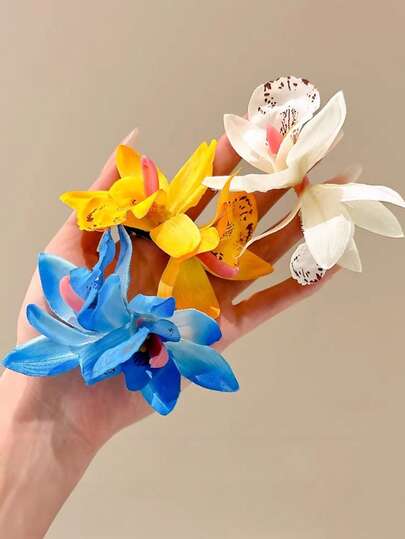 3 piezas/1 pieza Pasadores de pelo con flores bohemias de 9 cm/3,54 pulgadas para mujeres, pasadores de pelo para flequillo lateral, clips de estado de ánimo para fotos en la playa, adecuados para uso diario, casual, fiesta, trabajo, vacaciones, maquillaje, combinación de atuendos, primavera/verano/otoño/invierno