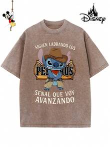T-shirt homme en coton sous licence Disney, idéal pour les fêtes de fin d'année 2026. Orné d'un motif Stitch, il possède un col rond délavé, une matière douce et confortable, un entretien facile et convient à toutes les occasions : vacances, quotidien, trajets domicile-travail… pour un look festif garanti ! - Marron - Voir 1