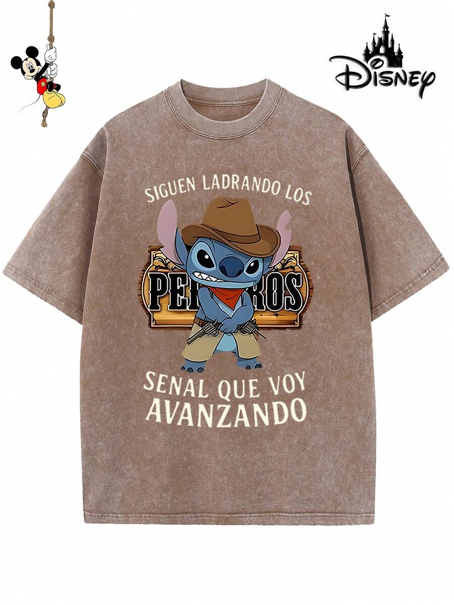 T-shirt homme en coton sous licence Disney, idéal pour les fêtes de fin d'année 2026. Orné d'un motif Stitch, il possède un col rond délavé, une matière douce et confortable, un entretien facile et convient à toutes les occasions : vacances, quotidien, trajets domicile-travail… pour un look festif garanti ! - Marron - Voir 1