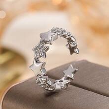 1枚高品质简约百搭星形戒指，韩版时尚小众优雅个性戒指，适合女性日常及派对佩戴 - 銀色 - 查看 3