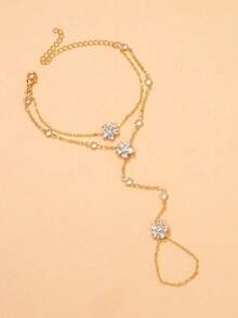 1 Pair Women's Elegant Gold-Plated Four-Leaf Clover Zirconia Bracelet Set - White - View 5