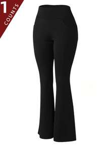3PCS Women's Booty Lifting Flare Pants - High Waisted Tummy Control Lightweight Yoga Pants With Pockets | Perfect For Spring Outfits, Summer Travel & Vacation Wardrobes - 1pc 黑色 - 查看 1