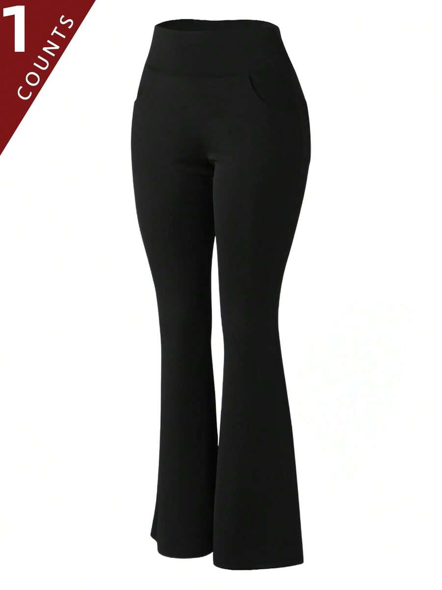 3PCS Women's Booty Lifting Flare Pants - High Waisted Tummy Control Lightweight Yoga Pants With Pockets | Perfect For Spring Outfits, Summer Travel & Vacation Wardrobes - 1pc 黑色 - 查看 1
