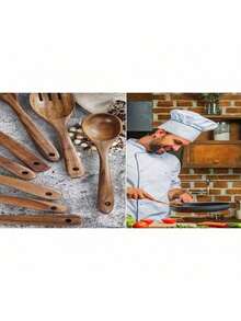 Premium Quality Natural Boxwood Cooking Utensils Set, Including Turner, Rice Sieve, Soup Ladle, Strainer And Cooking Spoon, Spatula For Kitchen, Christmas Gift - View 6