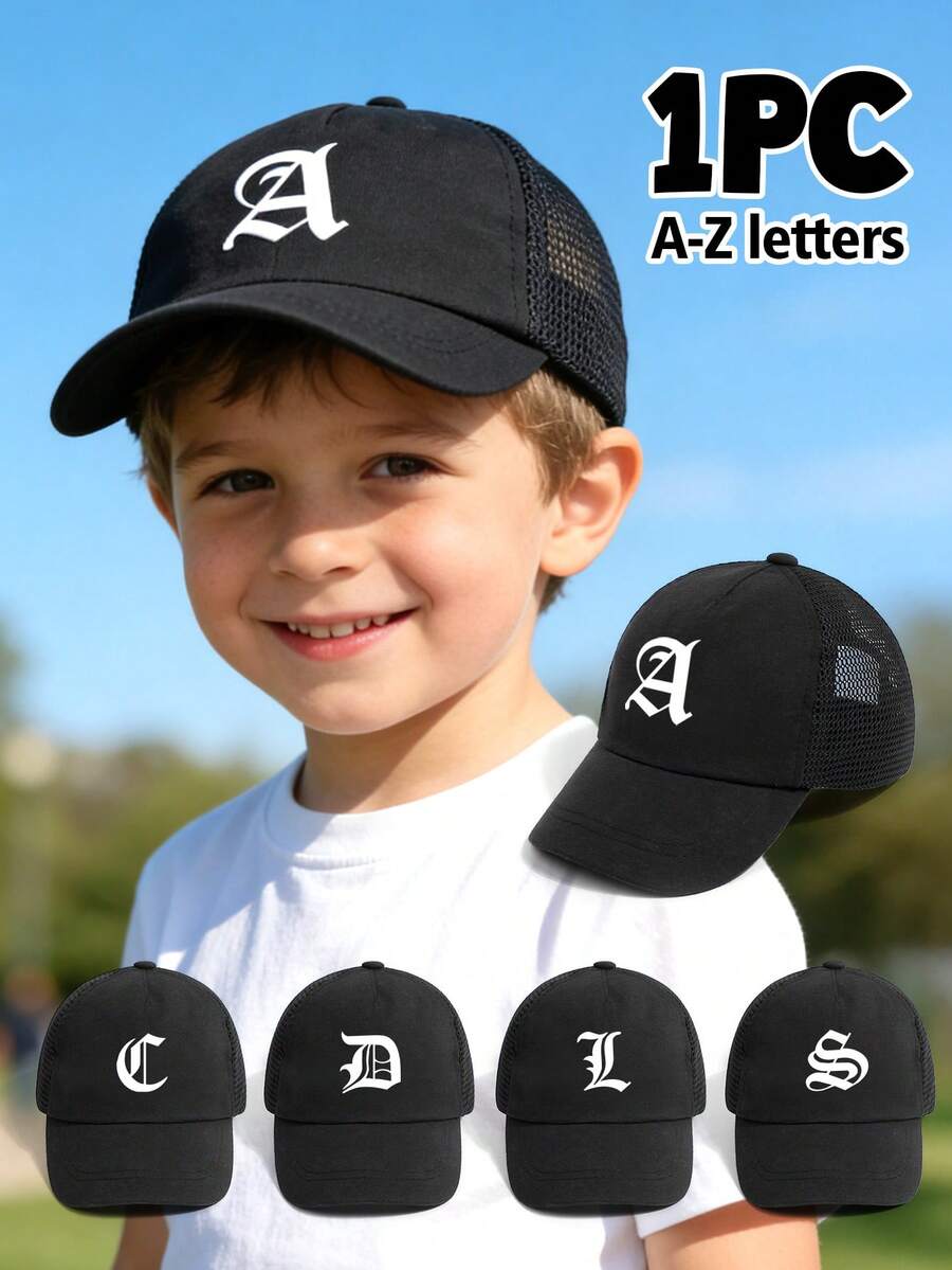 1顶个性化字母网眼棒球帽（1-3岁） - 字母可选A-Z，婴幼儿男女童休闲沙滩旅行防晒帽 - 黑色 - 查看 1