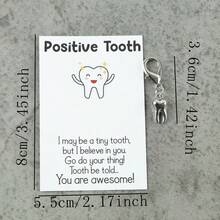 1 pieza/4 piezas Juego de llaveros de metal con diseño de dientes de dibujos animados, que incluye una tarjeta de felicitación con mensaje positivo sobre el cuidado dental, un regalo ideal para adolescentes para recordarles la protección de la salud dental y el cuidado de los dientes saludables - Plateado - Ver 7