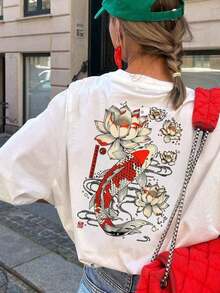Camiseta de mujer de manga corta con cuello redondo y gráfico de letras para el verano, estilo casual y versátil para vacaciones, moda de verano para uso diario y vacaciones - Blanco - Ver 4