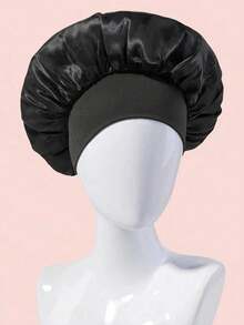 1PC Silk Sleep Cap Satin Bonnet Soft Elastic Band Hair Wrap For Women Black Pink Blue Home Bath Decor Summer Back To School Classic Solid Color Curly Waves Wide Brim Stretchy Satin Hat For Ladies Night Hair Care Gift - A - 查看 9