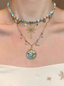 rundraw Bộ 1/2/3 chiếc vòng cổ kim loại cá nhân hóa mùa xuân/hè mới, đính đá giả ngọc trai, cỏ ba lá, ngôi sao rỗng, hạt cườm, vỏ sò, đá tự nhiên, dopamine dành cho nữ, thích hợp cho mùa hè, đi biển, dự tiệc, trang phục hàng ngày, du lịch, kỳ nghỉ, làm quà tặng cho bạn bè và người yêu. - Nhiều màu - Xem 5