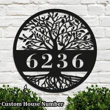 Custom Life Tree Metal Plate, Available In 3 Sizes! Personalized Number Tree Address Plate, Wall Hanging Metal Wall Art Decor For Home, Porch, Yard - Black - View 4