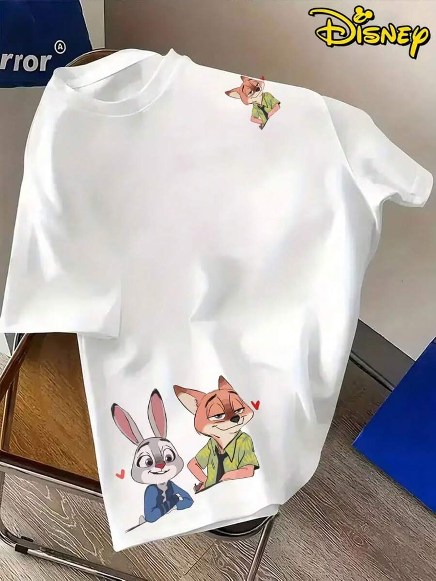Disney Men'S Casual Zootopia Nick & Judy Print T-Shirt, A Comfortable CrewNeck Tee, Perfect For Everyday Streetwear, A Summer Essential - trắng - Xem 1