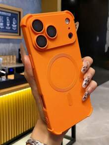 Magnetic Silicone Shockproof Soft Phone Case Compatible With IPhone 17 Pro Max, 17 Pro, 17 Air, 17, 16, 15, 13, 12, 14 Pro Max Plus, Supports Wireless Charging, Lens Protection - Orange - View 4