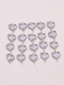 3件套DIY吊坠，心形锆石吊坠，精致百搭，铜镶嵌锆石，18K镀金和镀银可选 - DIY愛心配件 - 查看 4