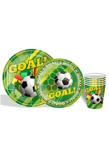Juego de Vajilla con Tema de Fútbol - Platos y Vasos de Papel, Perfecto para Celebraciones de Fútbol, Reuniones de Aficionados, Fiestas de Cumpleaños, Bodas, Reuniones Familiares, Eventos al Aire Libre, Picnics en la Playa, Carnavales, Ramadán, Pascua, Día de San Patricio y talla grande - Multicolor - Ver 3