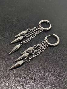 2 đôi bông tai mặt dây chuyền hình gai nhọn nhiều lớp bằng kim loại phong cách Punk Y2K, phù hợp cho cả nam và nữ khi đi dự tiệc. - Bạc - Xem 3