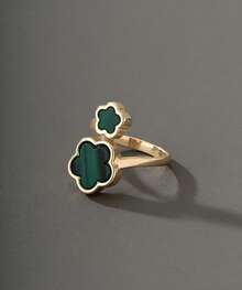 1 Set Jewelry For Women Includes 1 Necklace With Clover Pendant, 1 Bracelet, 1 Pair Of Earrings, 1 Ring, 1 Bangle - 綠色 - 查看 7