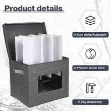 Norme - Paquete de 3 cajas de almacenamiento para copas de vino con divisores 12 compartimentos caja de almacenamiento de vajilla de champaña con mango de tapa ventana organizador de contenedores - Gris - Ver 7