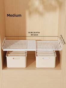 伸缩式衣柜收纳架 - 节省空间的垂直储物架，高度可调节的垂直置物架，适用于衣物、鞋子和橱柜 - 安装简便，是衣柜整理、家居收纳的理想之选，简约设计，结构坚固，家用收纳，带置物架垫 - 查看 14